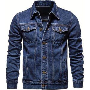 Men's Denim Jacket with Multiple Pockets Deep Blue